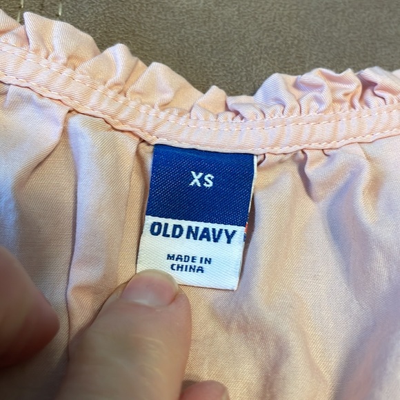 New XS Pink Bamboo Bubble Sleeve Open Ruffle Neck Top Blouse Old Navy Romantic - Picture 3 of 4